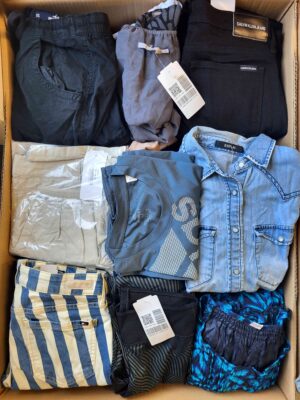The photo shows a package with clothing in the category U.