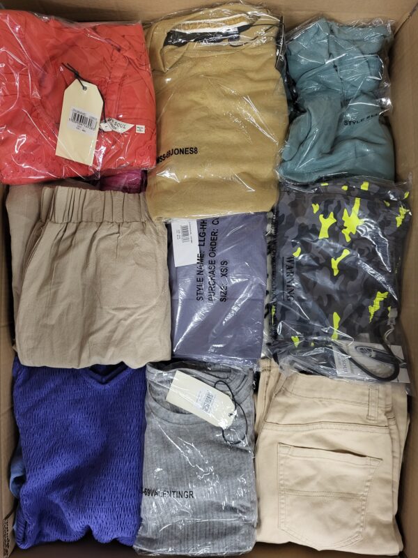 The photo shows a package with clothing in the category BB.