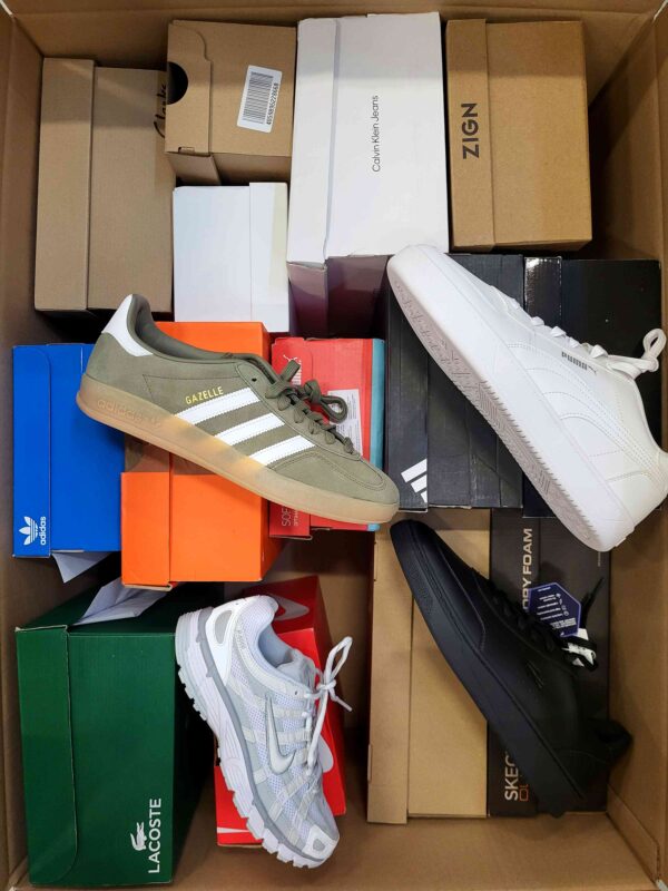 The photo shows a package with footwear in the category CS.