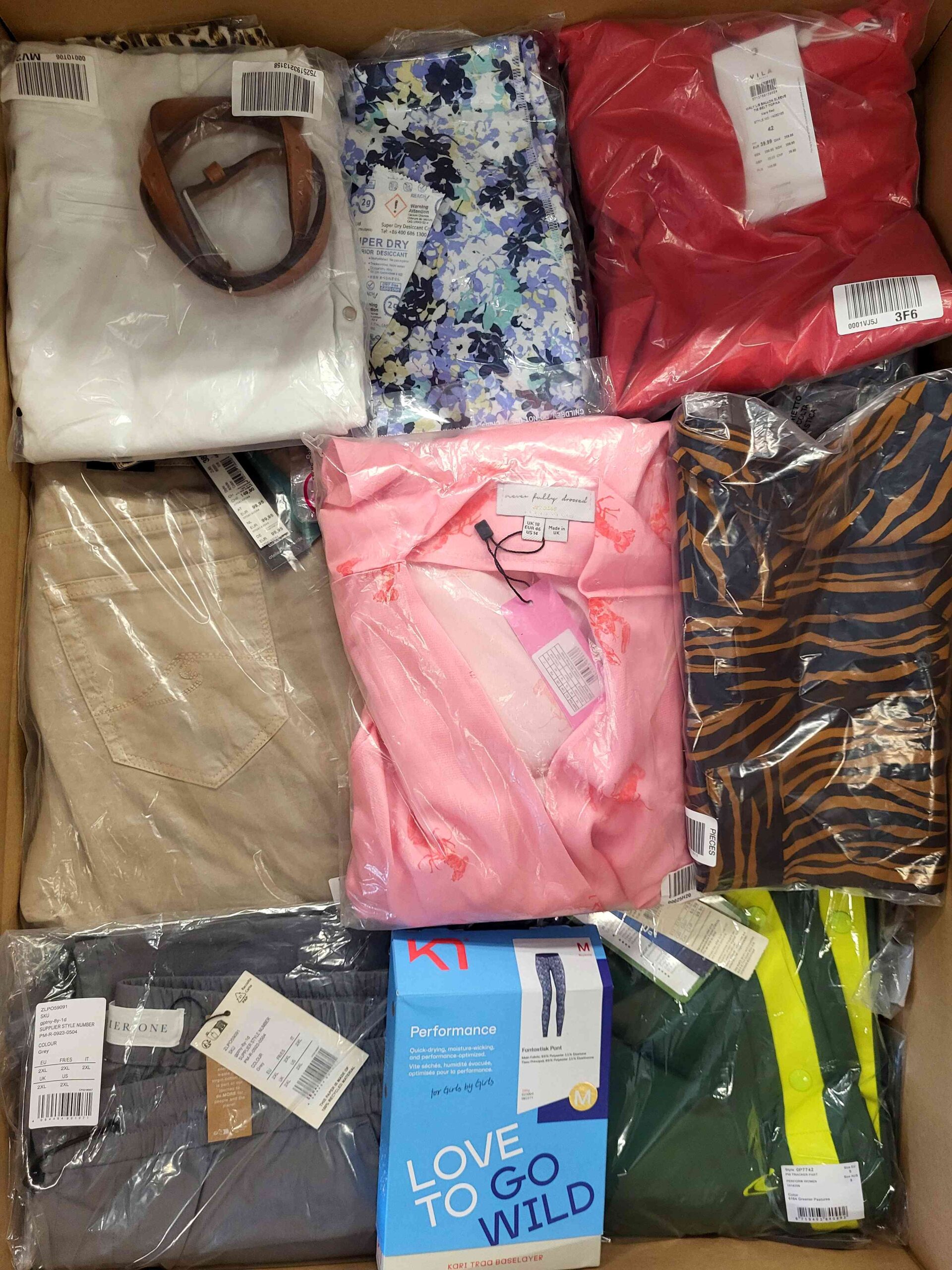 The photo shows a package with clothing in the category AR.