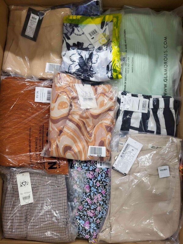 The photo shows a package with clothing in the category AR.