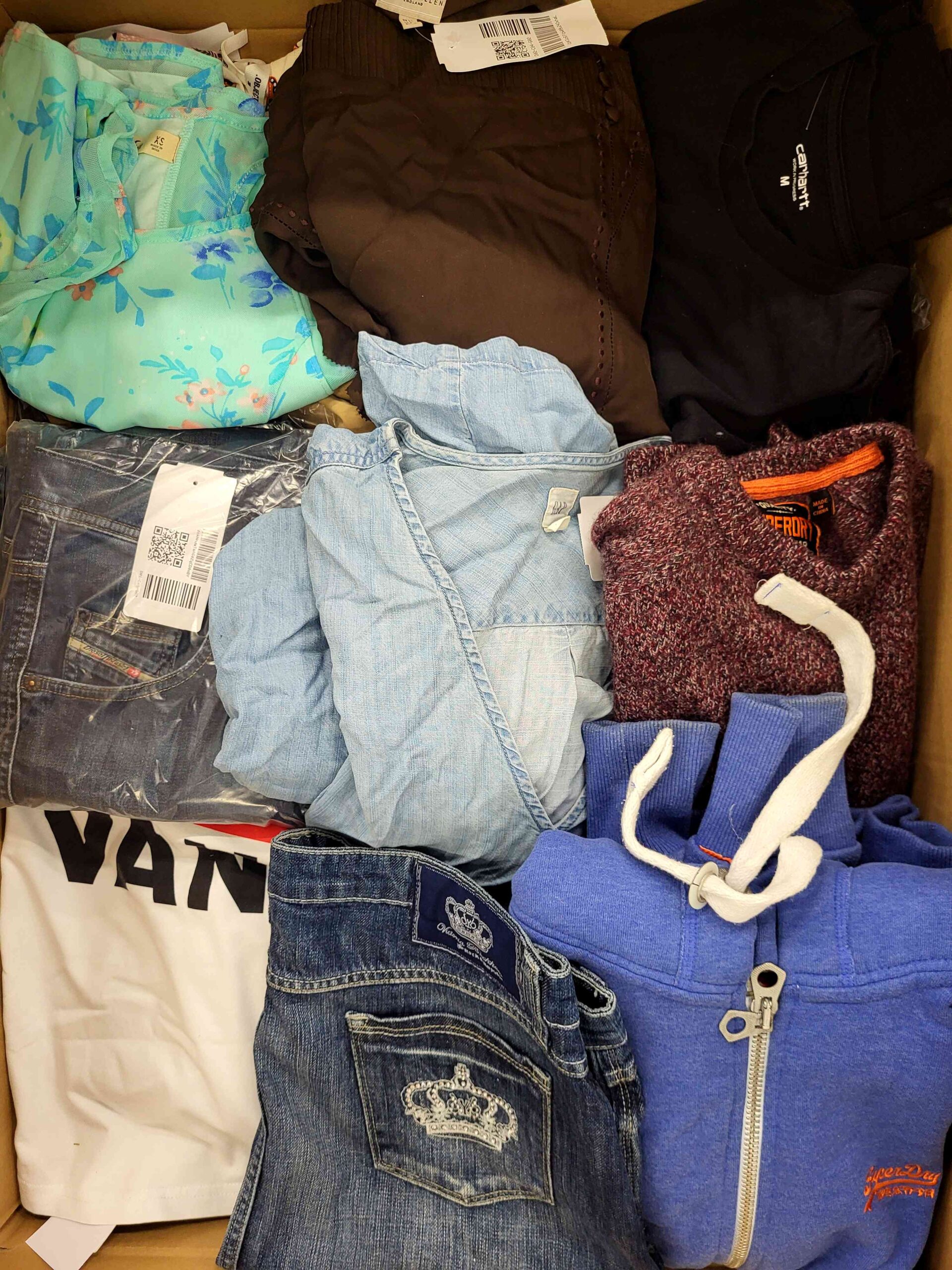 The photo shows a package with clothing in the category U.