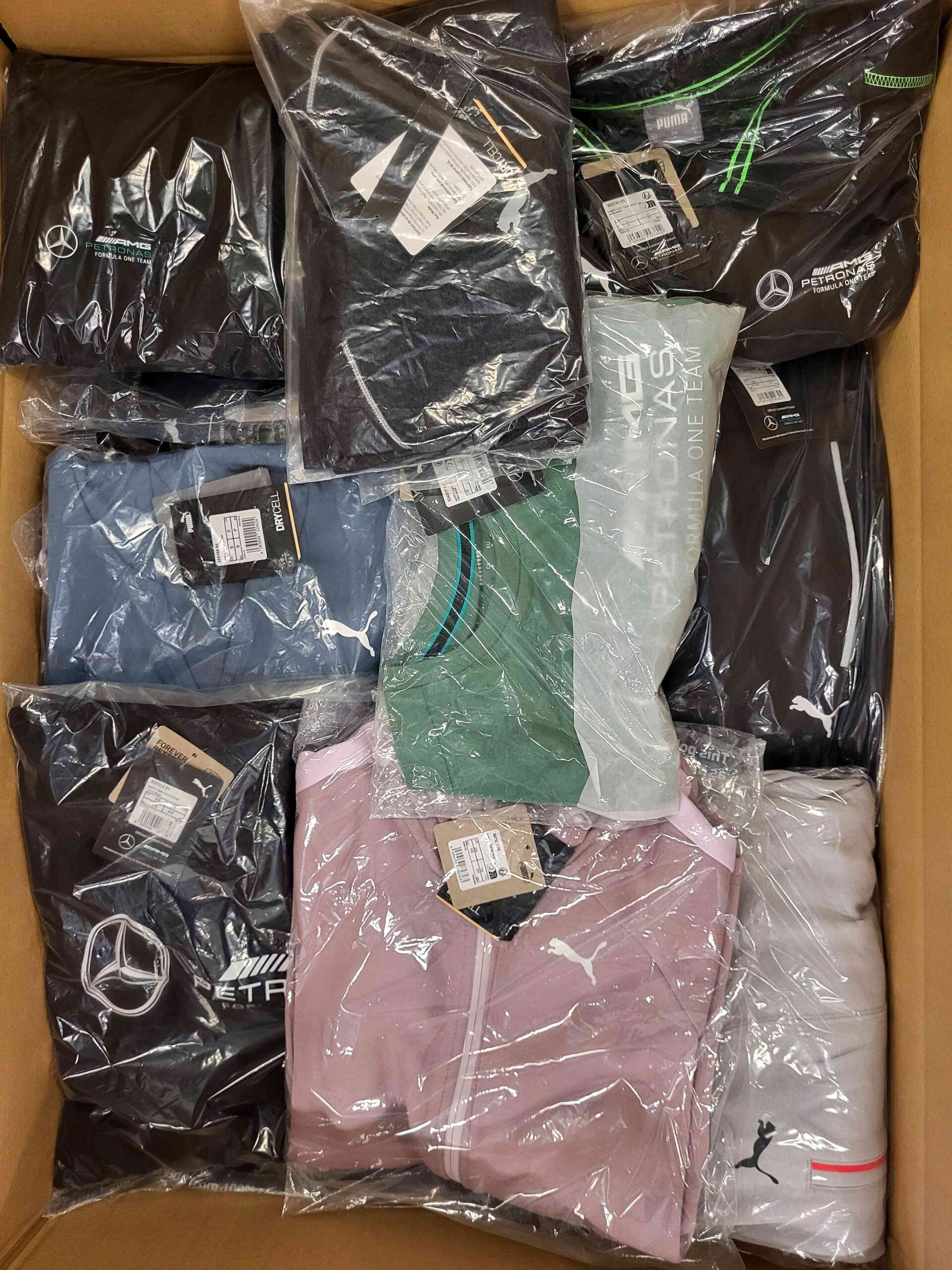 The photo shows a package with clothing in the category AP.