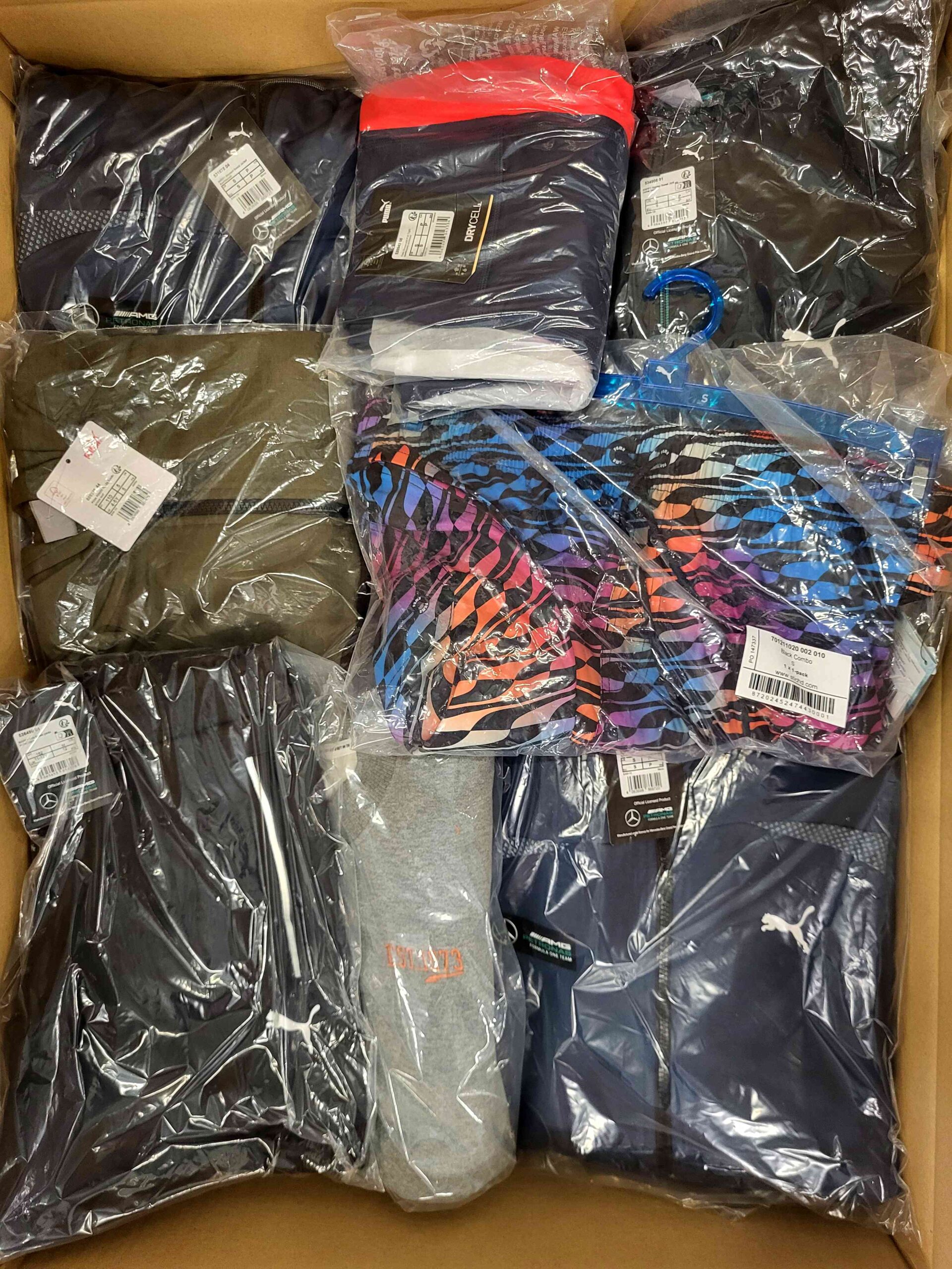 The photo shows a package with clothing in the category AP.