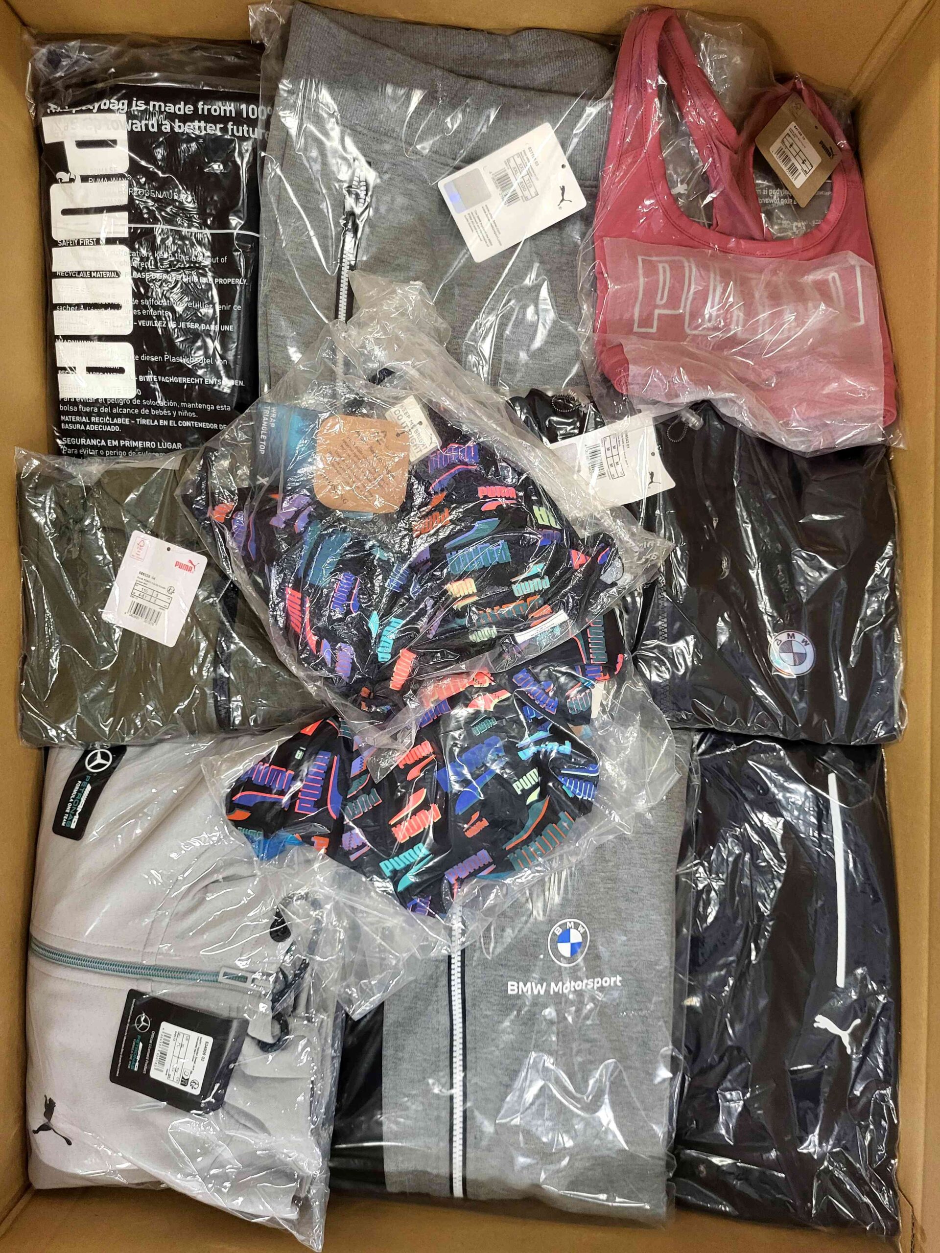 The photo shows a package with clothing in the category AP.