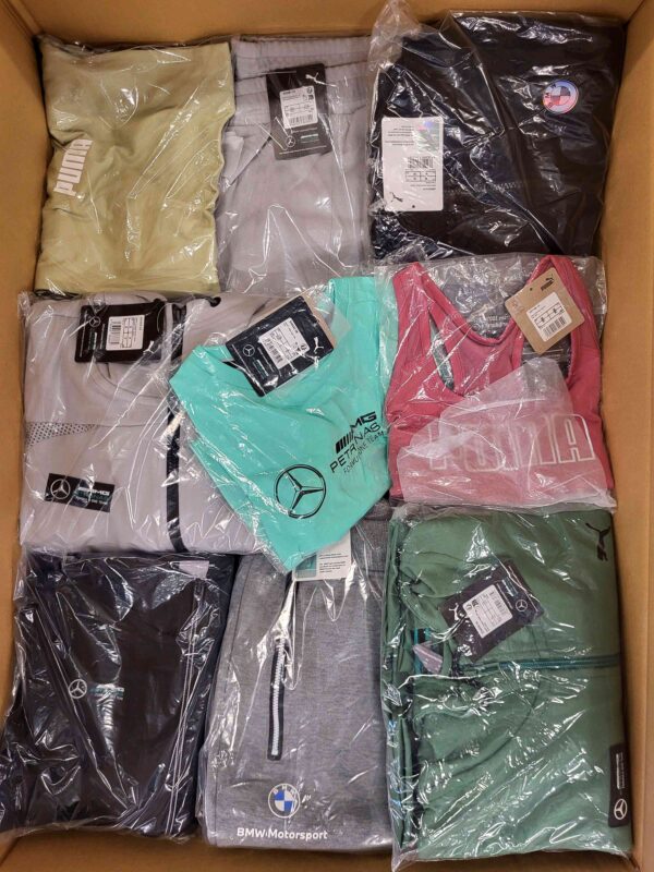 The photo shows a package with clothing in the category AP.