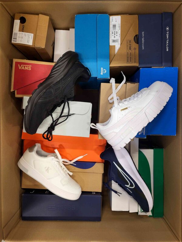 The photo shows a package with footwear in the category CS.