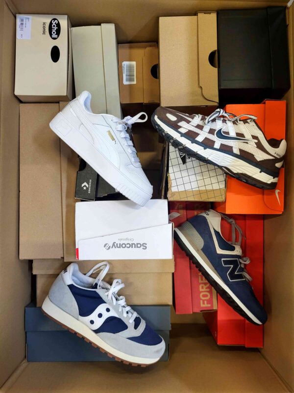 The photo shows a package with footwear in the category CS.