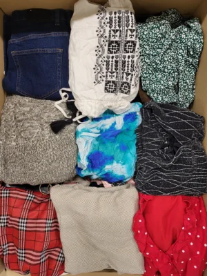The photo shows a package with clothing in the category TSC.