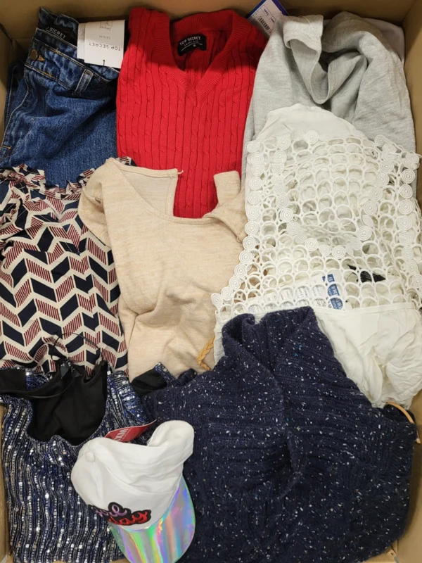 The photo shows a package with clothing in the category TSC.
