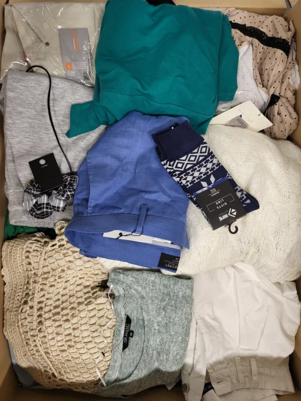The photo shows a package with clothing in the category TSC.