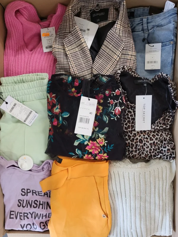 The photo shows a package with clothing in the category TSC.