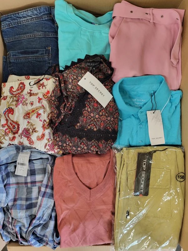 The photo shows a package with clothing in the category TSC.