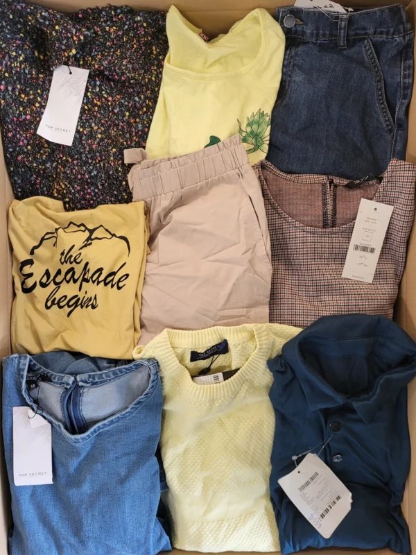 The photo shows a package with clothing in the category TSC.