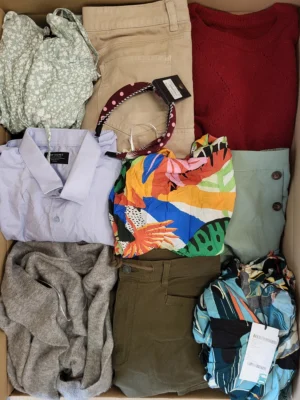 The photo shows a package with clothing in the category TSC.
