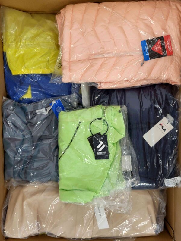 The photo shows a package with clothing in the category AJS.