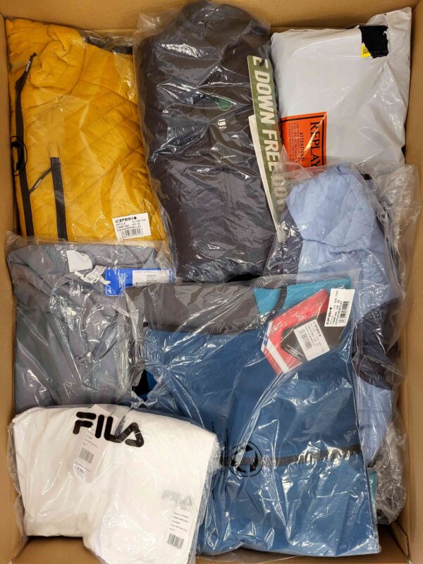 The photo shows a package with clothing in the category AJS.
