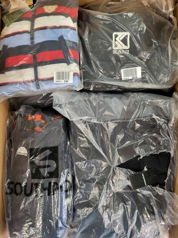 The photo shows a package with clothing in the category AJW.