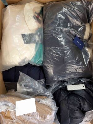 The photo shows a package with clothing in the category AJW.
