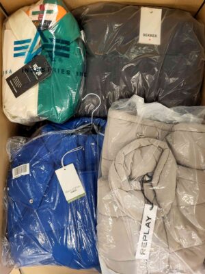 The photo shows a package with clothing in the category AJW.