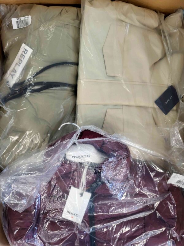 The photo shows a package with clothing in the category AJW.