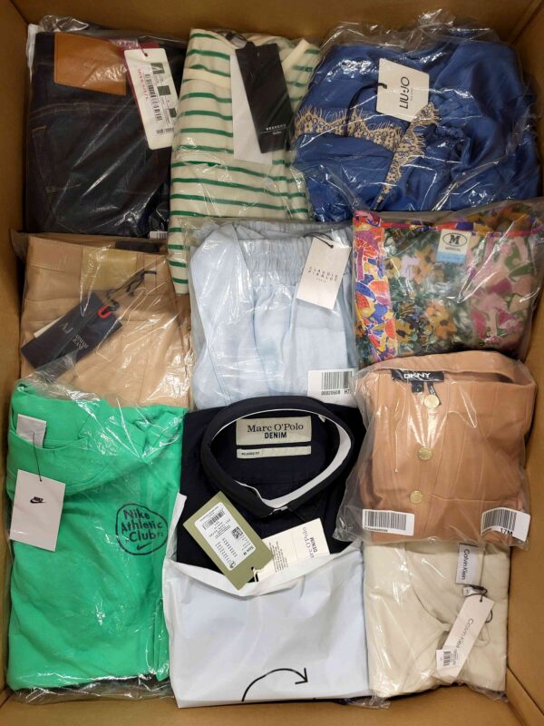 The photo shows a package with clothing in the category AP.