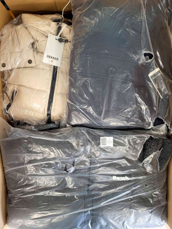 The photo shows a package with clothing in the category AJW.