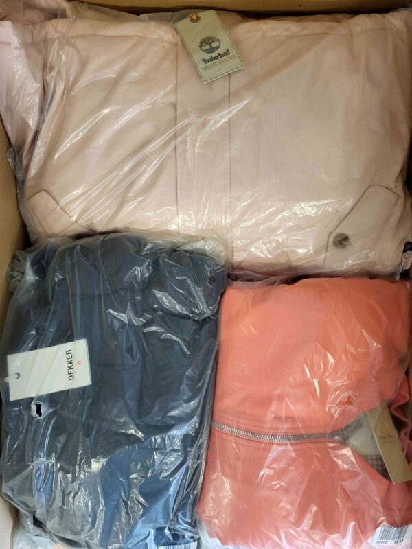 The photo shows a package with clothing in the category AJW.