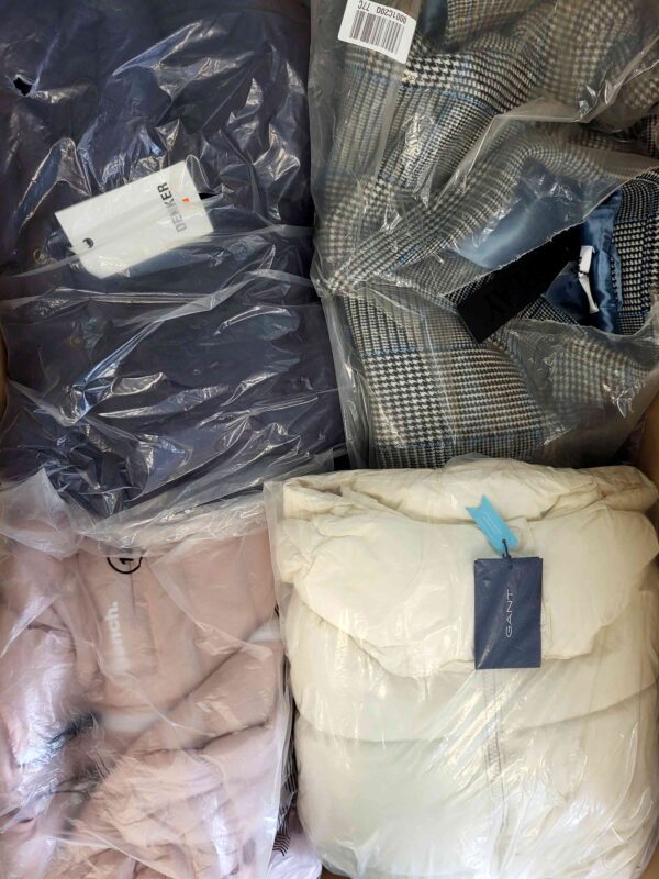 The photo shows a package with clothing in the category AJW.