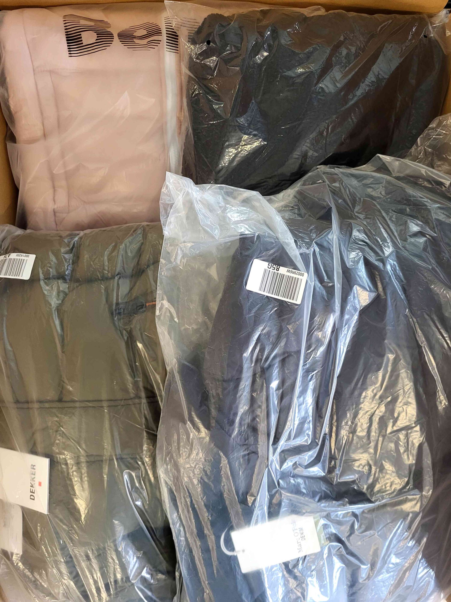 The photo shows a package with clothing in the category AJW.