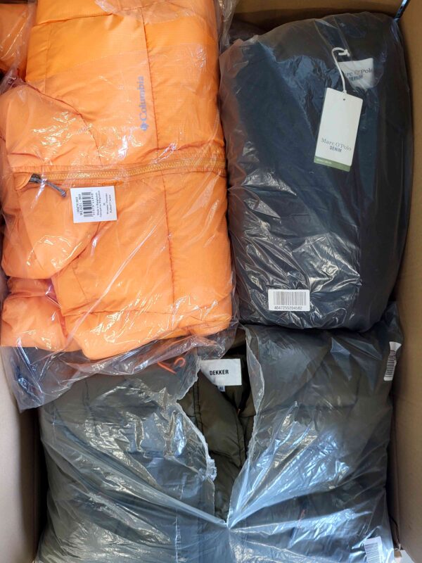 The photo shows a package with clothing in the category AJW.