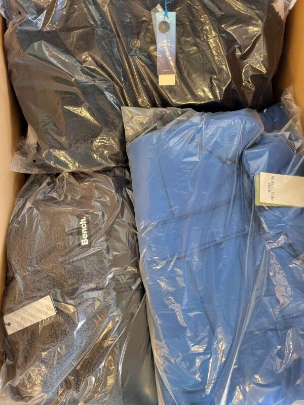 The photo shows a package with clothing in the category AJW.