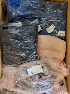 The photo shows a package with clothing in the category AJW.
