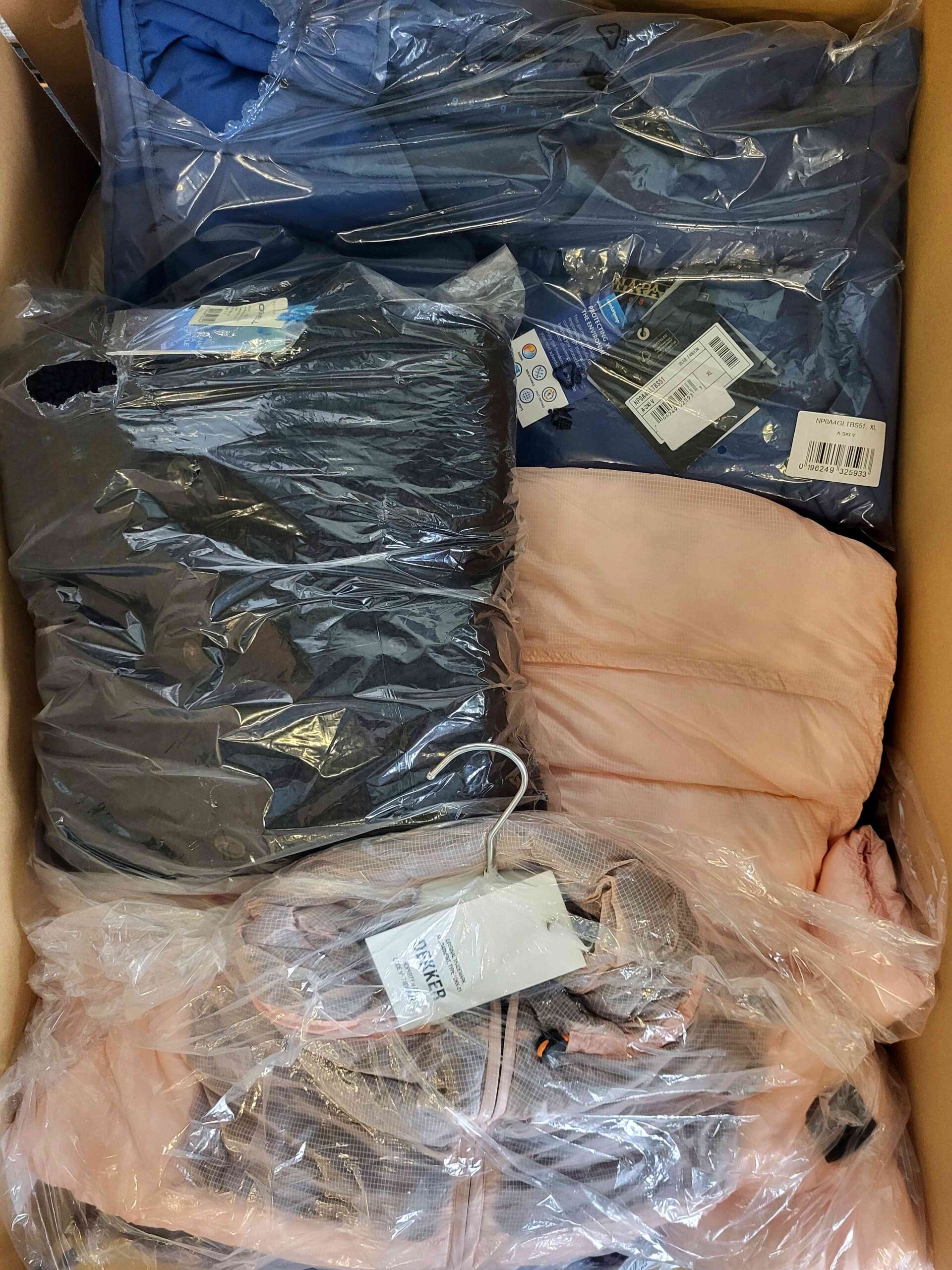 The photo shows a package with clothing in the category AJW.