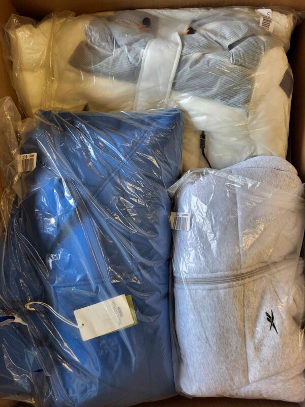 The photo shows a package with clothing in the category AJW.