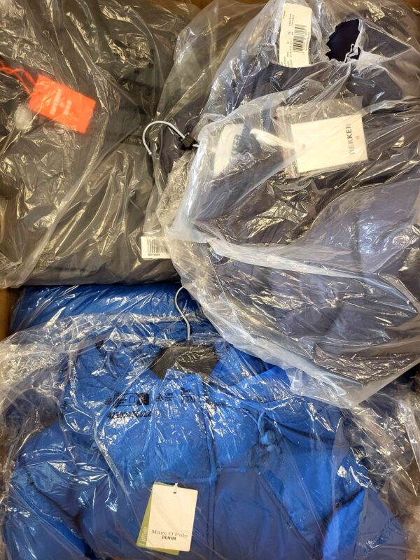 The photo shows a package with clothing in the category AJW.