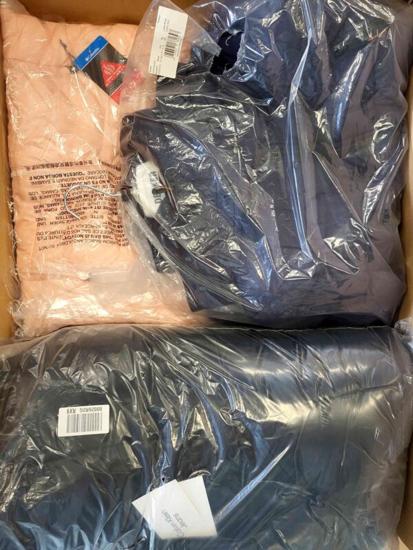 The photo shows a package with clothing in the category AJW.