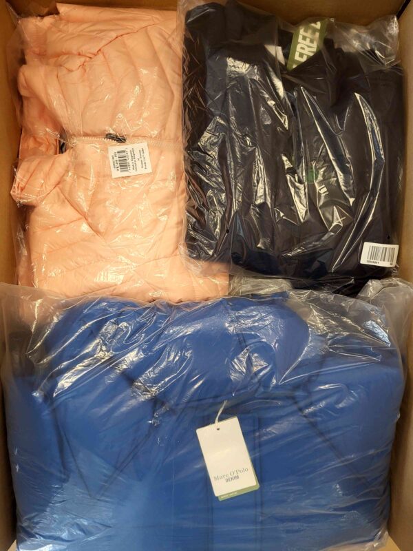 The photo shows a package with clothing in the category AJW.