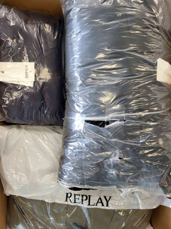 The photo shows a package with clothing in the category AJW.