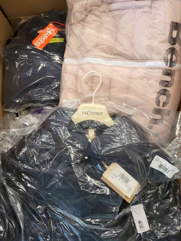 The photo shows a package with clothing in the category AJW.
