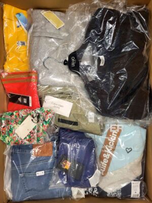 The photo shows a package with clothing in the category AW.