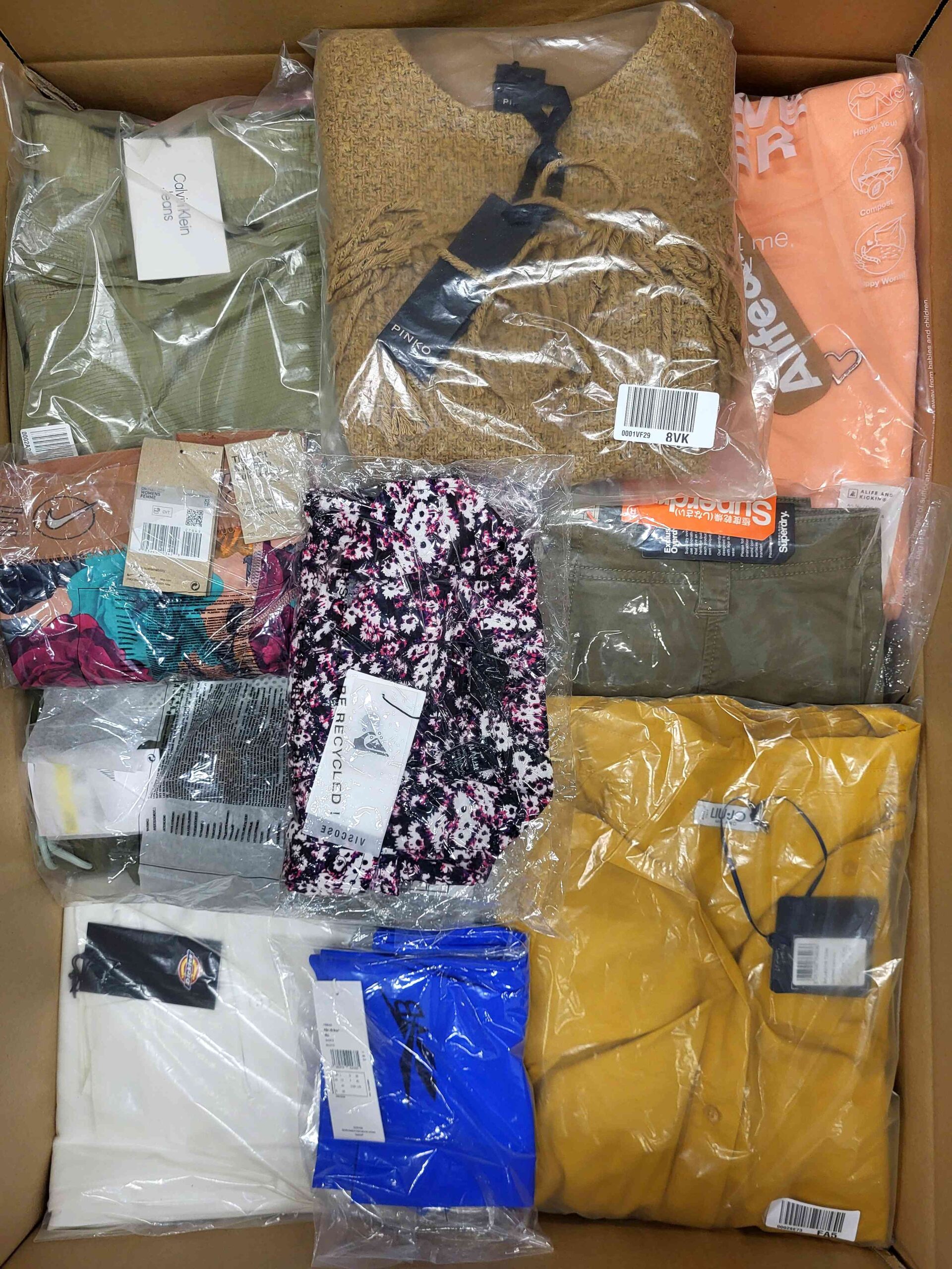 The photo shows a package with clothing in the category AW.