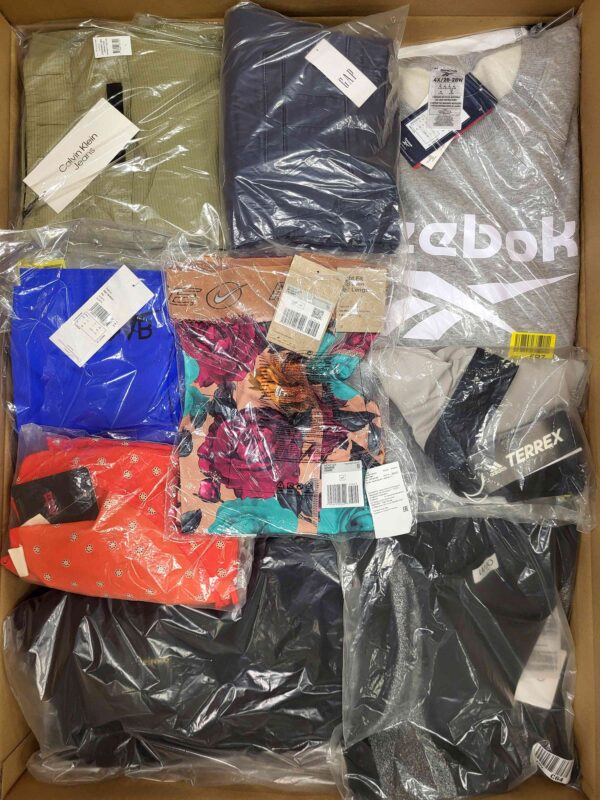 The photo shows a package with clothing in the category AW.