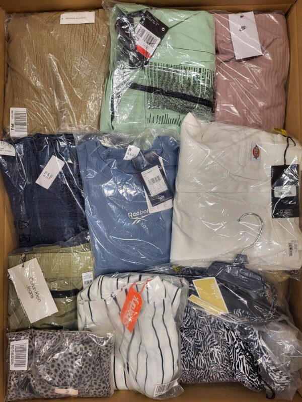 The photo shows a package with clothing in the category AW.
