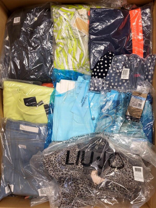 The photo shows a package with clothing in the category AW.