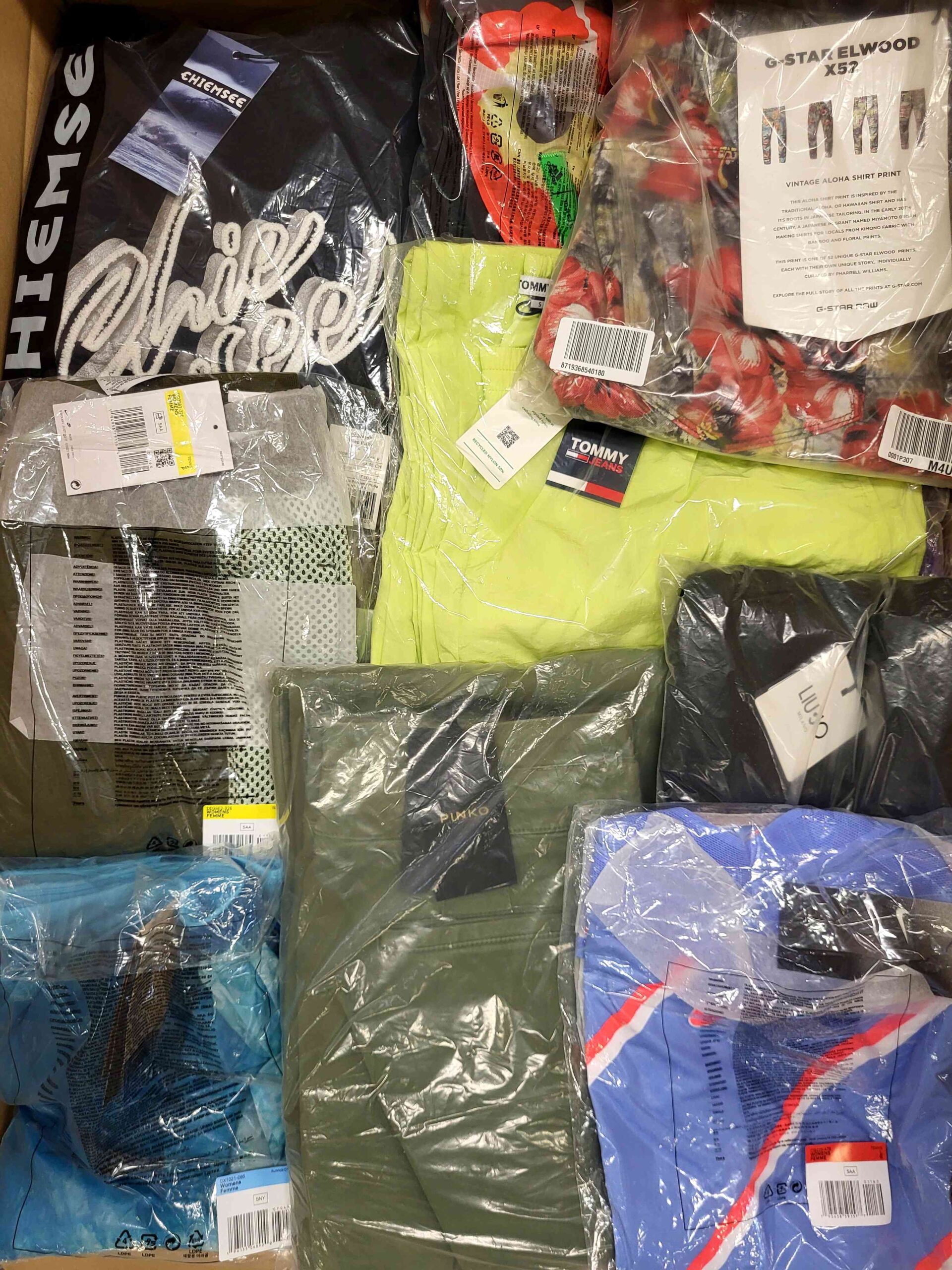 The photo shows a package with clothing in the category AW.