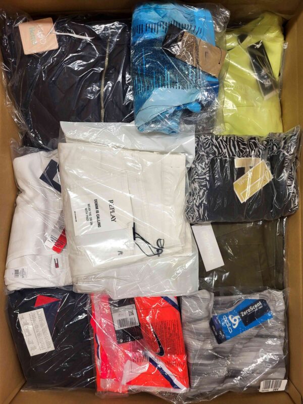 The photo shows a package with clothing in the category AW.