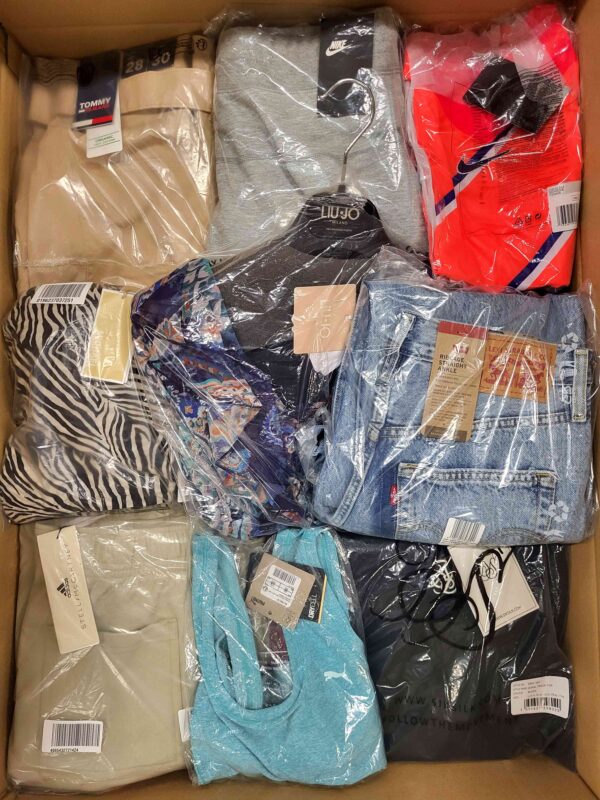 The photo shows a package with clothing in the category AW.
