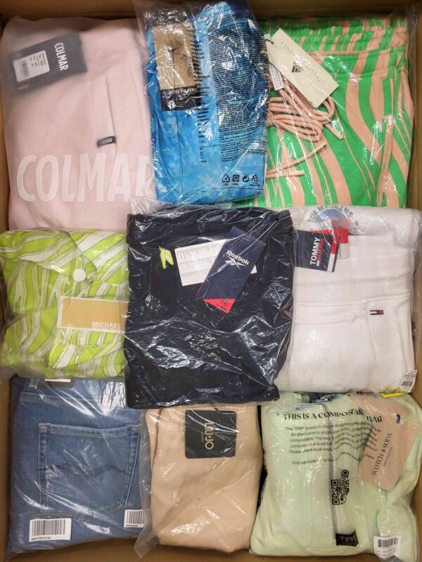 The photo shows a package with clothing in the category AW.