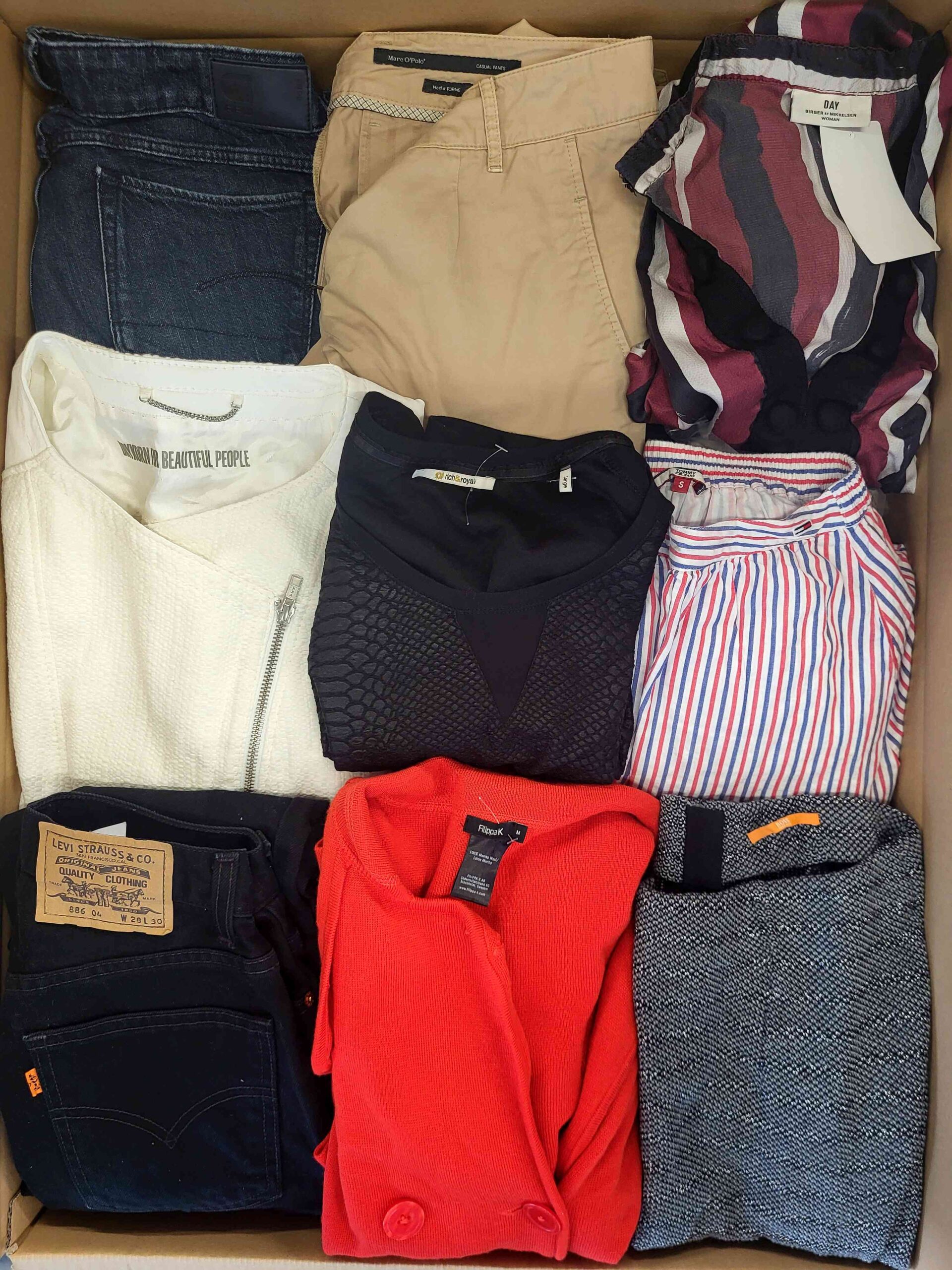 The photo shows a package with clothing in the category U.